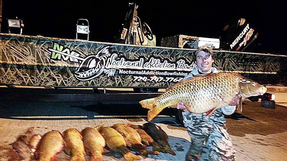 Bowfishing is fast-paced and exciting under city's night skyline